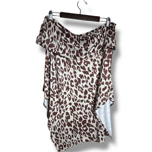 OrderPlus Large Silky Brown and Cream Animal Print Asymmetrical Wrap Midi Skirt - Picture 12 of 13
